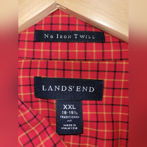 Lands' End Mens No Iron Twill Shirt XXL L/S Button Down Red Plaid 18-18.5 2XL - Picture 4 of 5